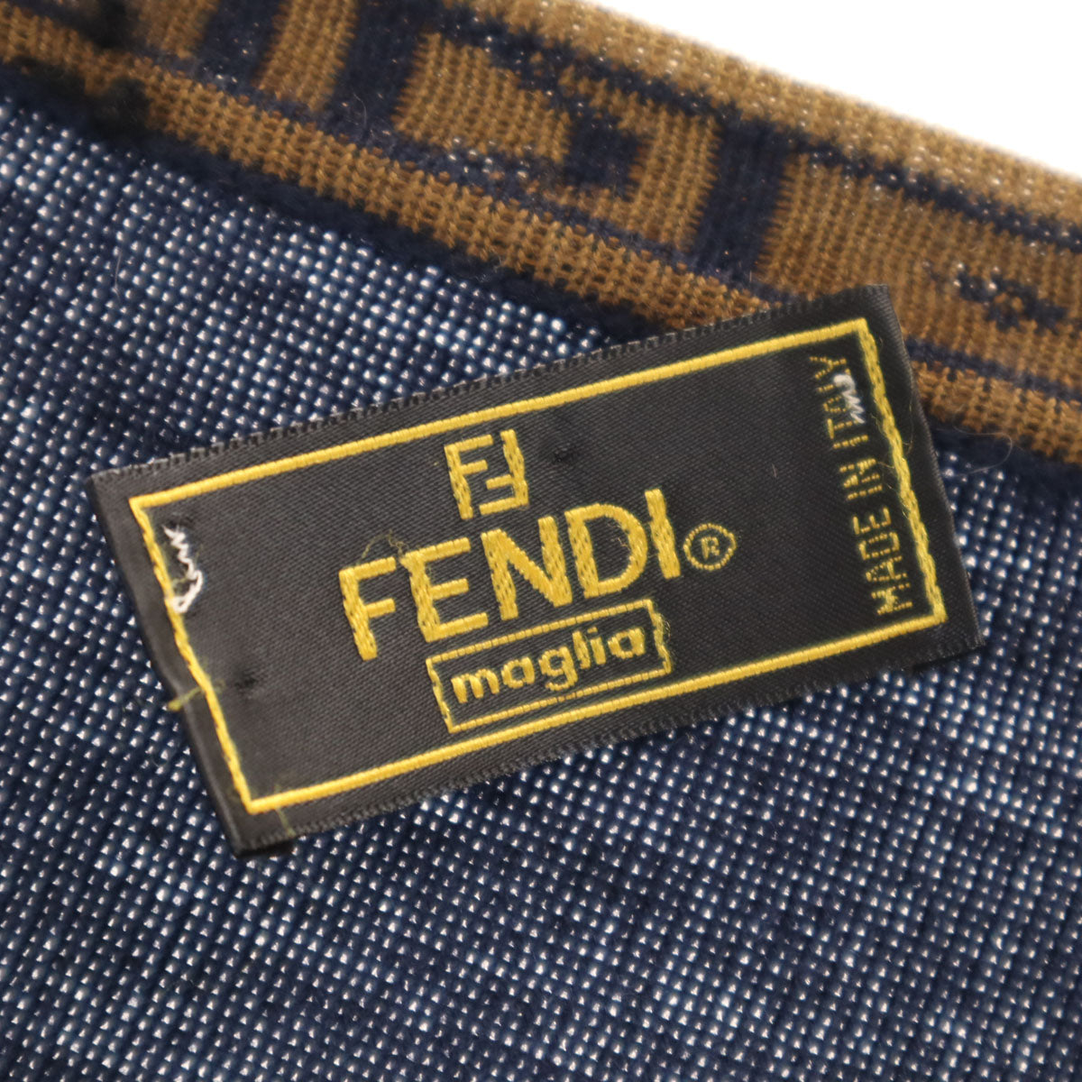 FENDI フェンディ 90s イタリア製 オールド 長袖 Vネック ニットカーディガン 40 ネイビー レディース