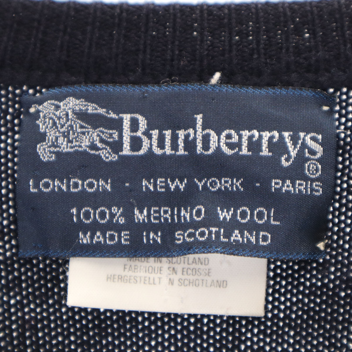 Burberrys バーバリーズ 90s スコットランド製 オールド 長袖 Vネック セーター S ネイビー ニット メンズ