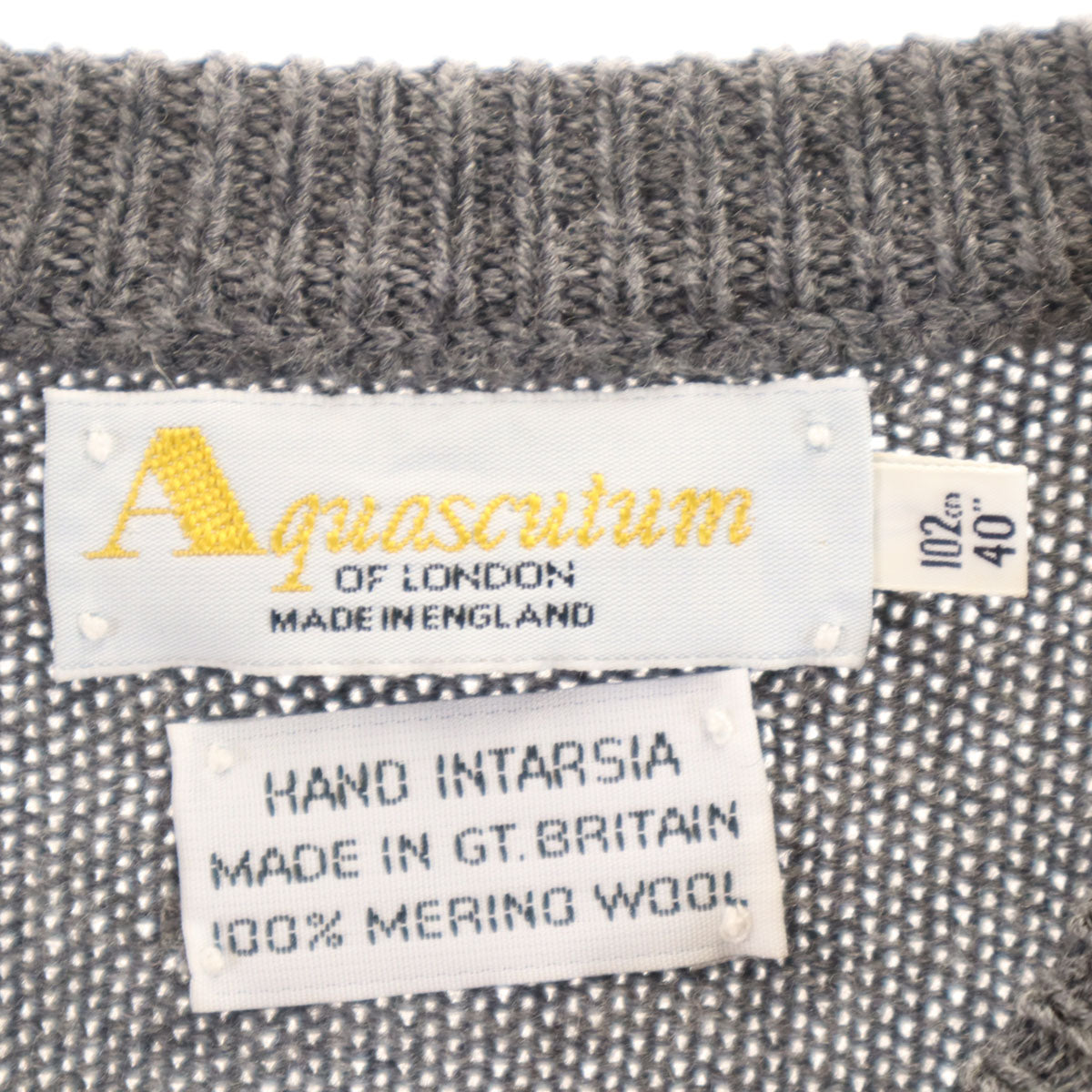 Aquascutum アクアスキュータム 80s 90s イングランド製 オールド アーガイル柄 長袖 セーター 40 チャコールグレー ニット メンズ