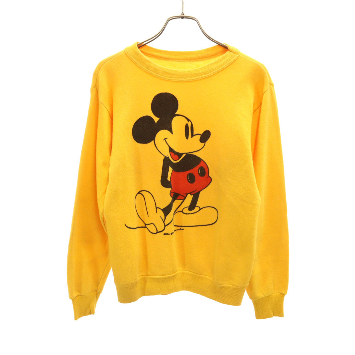 80s 90s オールド ミッキーマウス 長袖 スウェット トレーナー イエロー DISNEY ディズニー 裏起毛 レディース