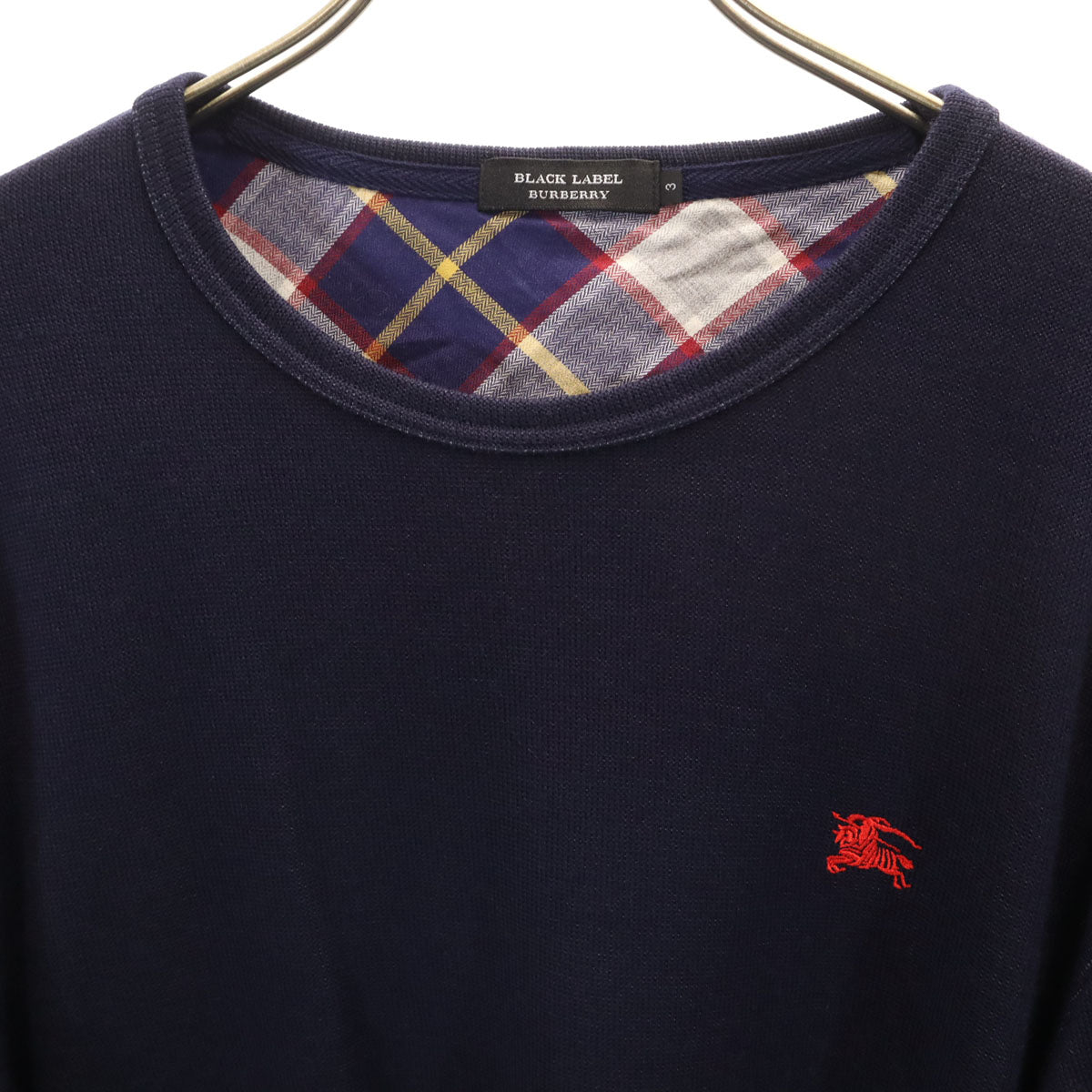 BURBERRY BLACK LABEL バーバリーブラックレーベル 日本製 長袖 ニット 3 ネイビー 三陽商会 メンズ