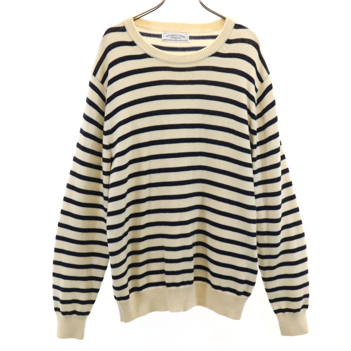 AUTHENTIC WEAR オーセンティックウェア ユナイテッドアローズ ボーダー柄 長袖 ニット XL ホワイト系 セーター メンズ
