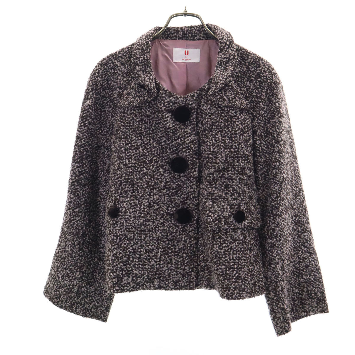 U by ungaro ユーバイウンガロ 日本製 ウールブレンド ツイード ジャケット 36 ピンク×ブラウン系 レディース