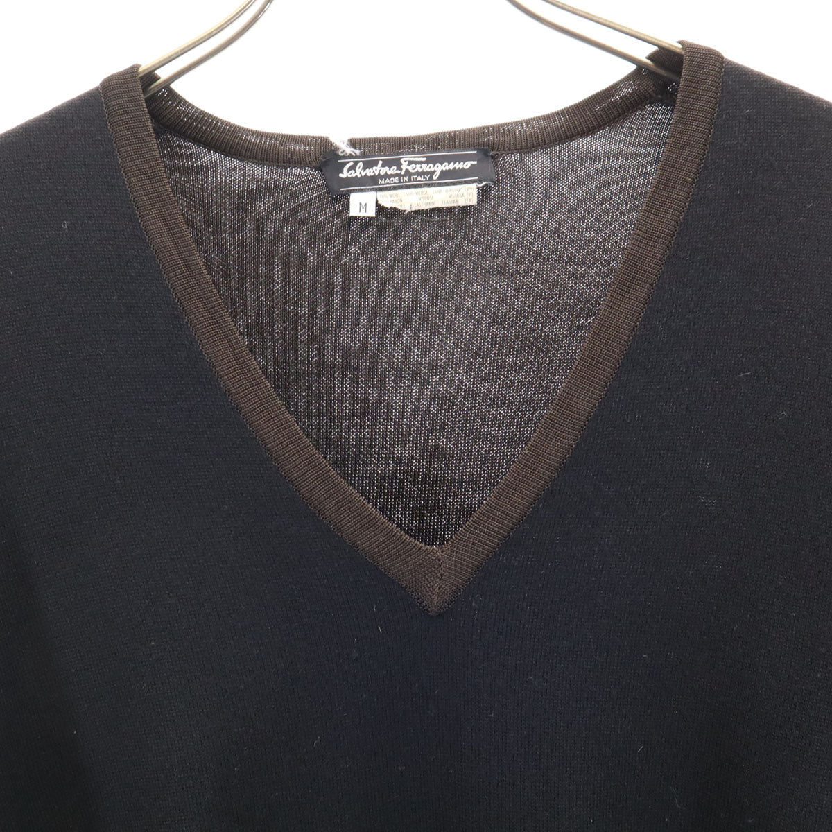 Salvatore Ferragamo サルヴァトーレフェラガモ 90s イタリア製 オールド 半袖 Vネック ニット M ブラック セーター レディース