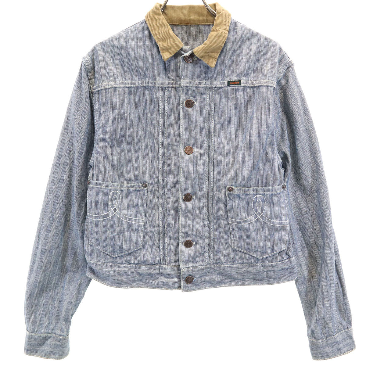RALPH LAUREN ラルフローレン 80s USA製 ヴィンテージ ヘリンボーン柄 デニムジャケット 10 ネイビー ジージャン レディース
