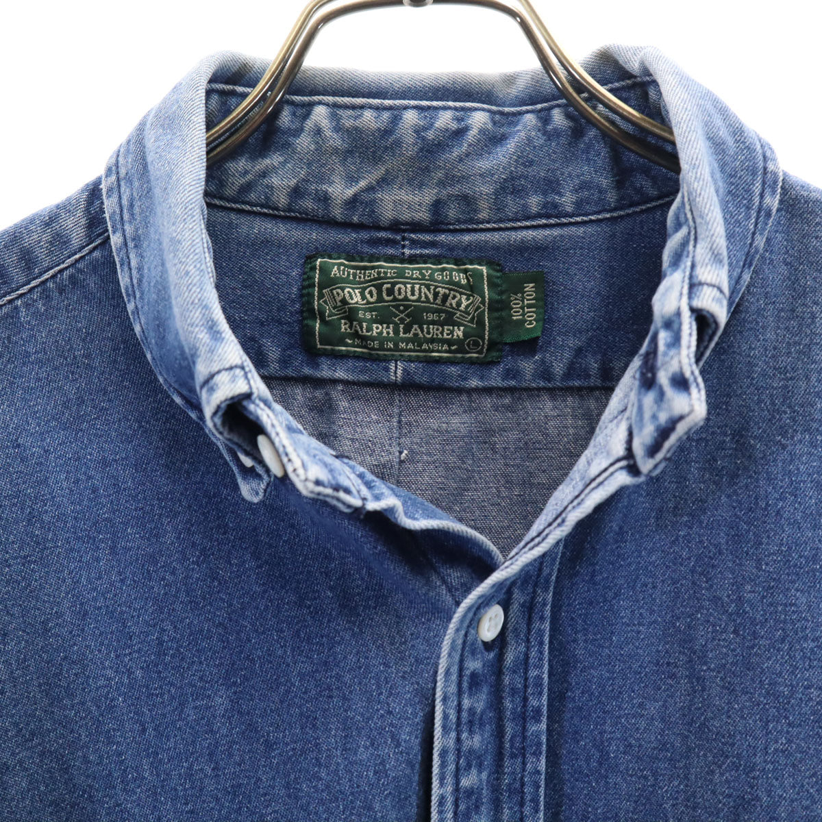 POLO COUNTRY RALPH LAUREN ポロカントリー ラルフローレン 80s 90s 89-91s オールド 初期 長袖 デニム ボタンダウンシャツ L ウォッシュブルー メンズ