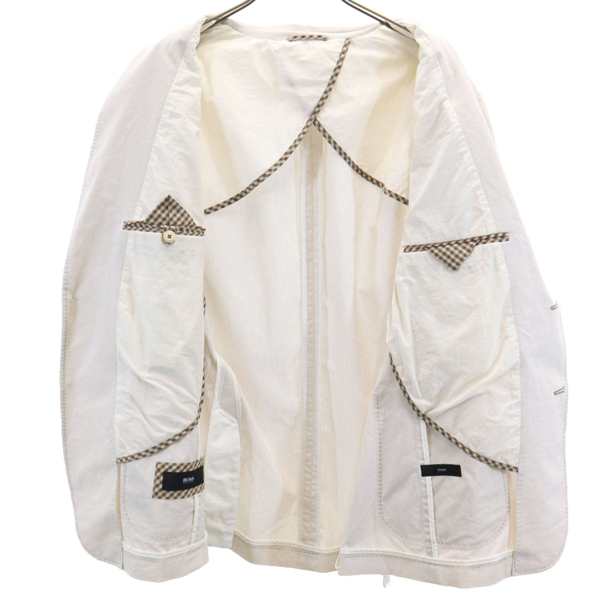 BOSS HUGO BOSS ボスヒューゴボス ストライプ柄 テーラードジャケット 52 ベージュ アンコン メンズ