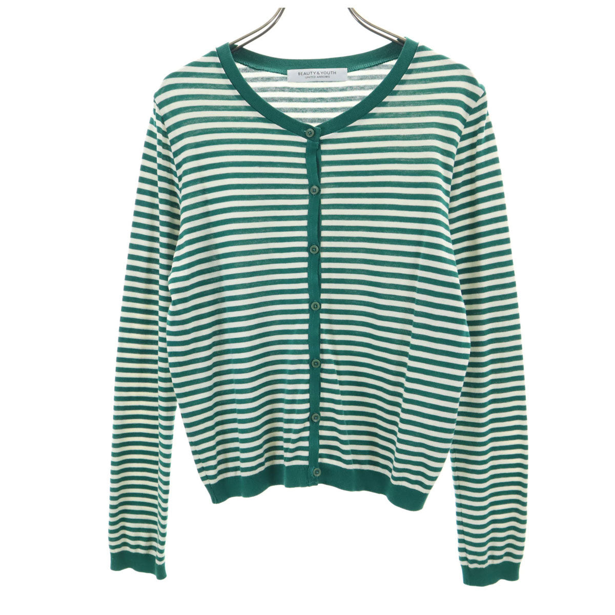 BEAUTY&YOUTH UNITED ARROWS ビューティーアンドユース ユナイテッドアローズ ボーダー柄 長袖 カーディガン グリーン レディース