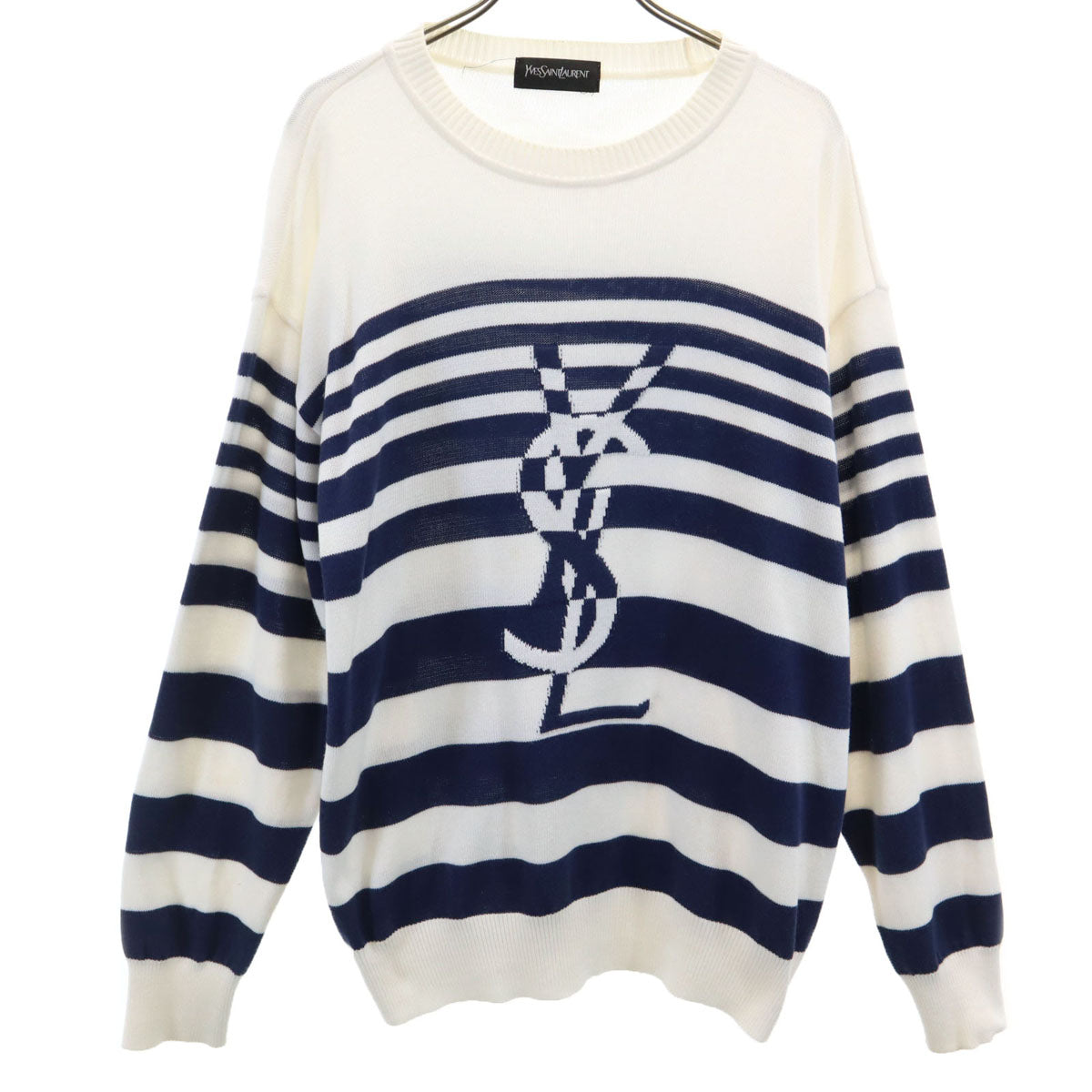 YVES SAINT LAURENT イヴサンローラン 90s オールド ボーダー柄 長袖 ニット LA ホワイト セーター メンズ