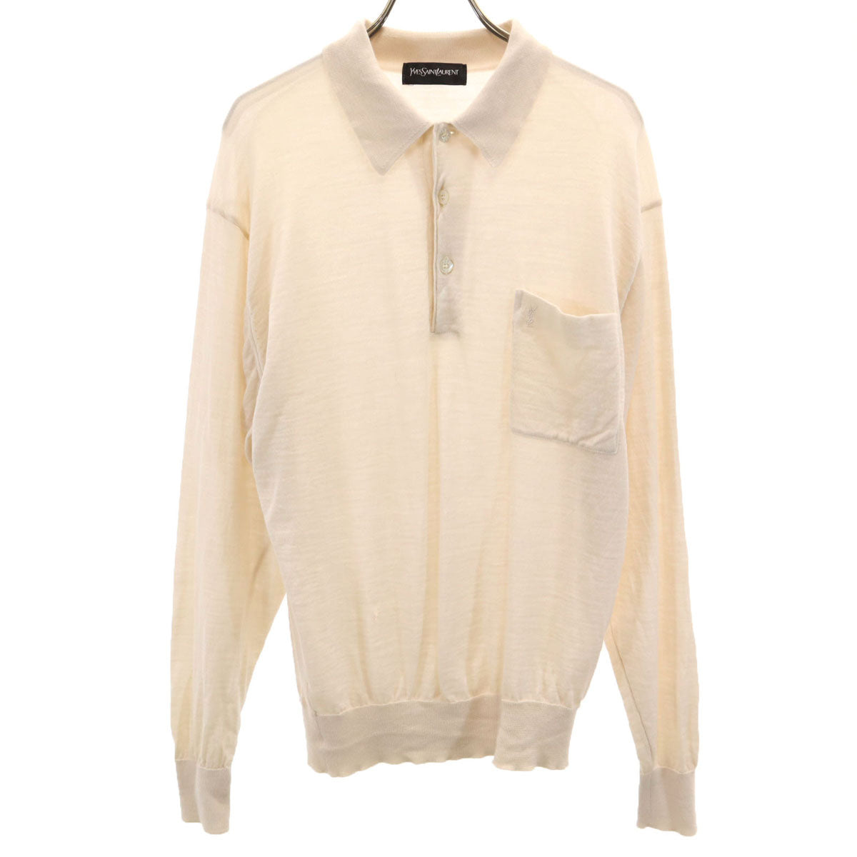YVES SAINT LAURENT イヴサンローラン 90s オールド 長袖 ニット ポロシャツ LA ベージュ メンズ