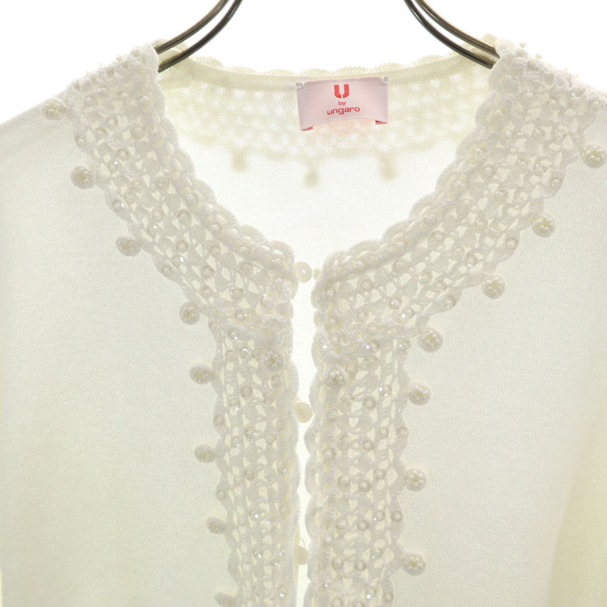 U by ungaro ユーバイウンガロ 長袖 ニットカーディガン M ホワイト 装飾 レディース