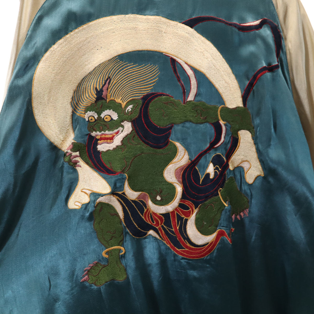 BACK STREET CRAWLER バックストリートクローラー 風神雷神 舞妓刺繍 リバーシブル スカジャン L 青緑 和柄 メンズ