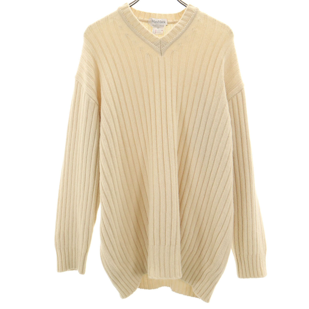 MAX MARA マックスマーラ 長袖 ウール Vネック ニット L オフホワイト系 セーター レディース