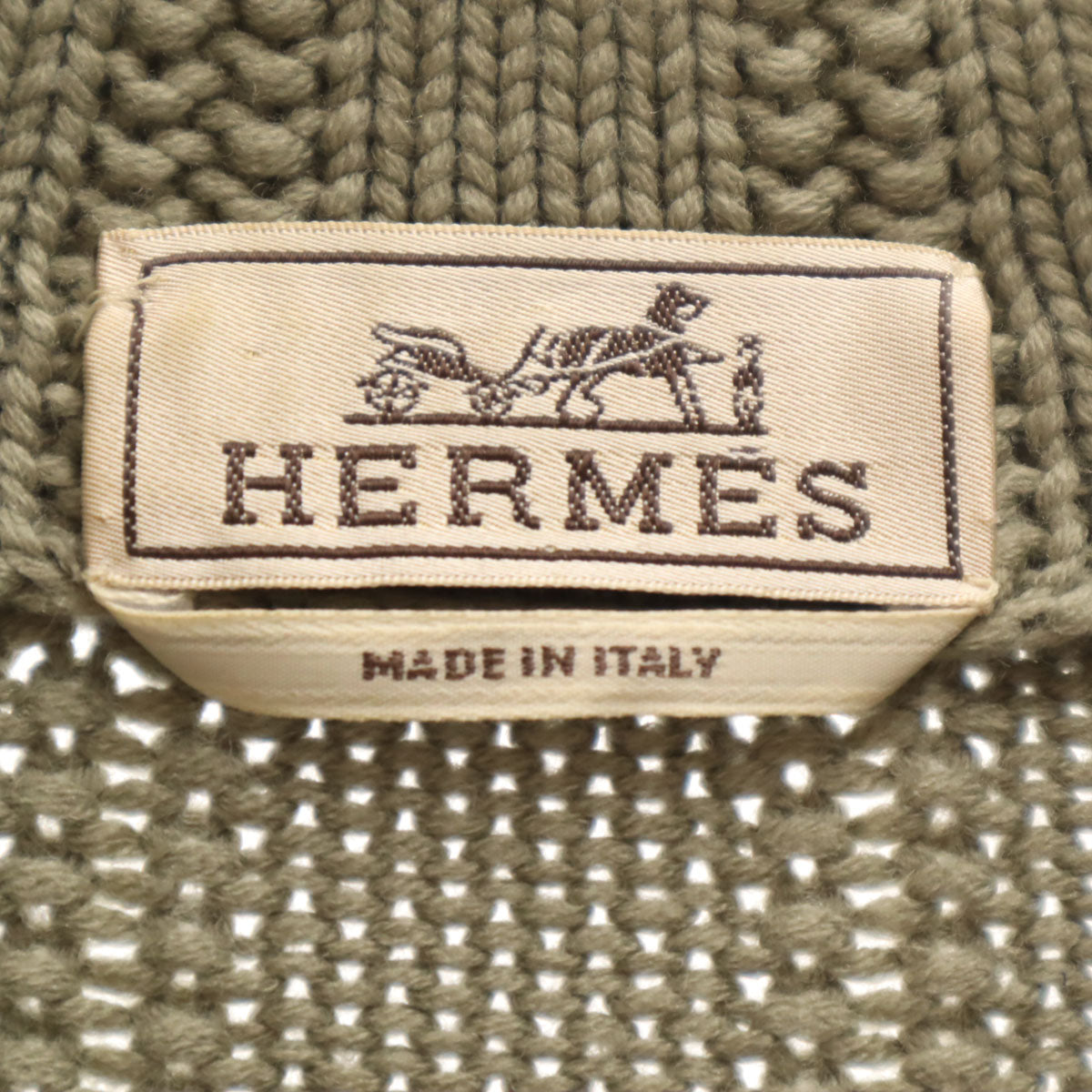 HERMES エルメス イタリア製 長袖 ハーフジップ ニット L グリーングレー セーター メンズ