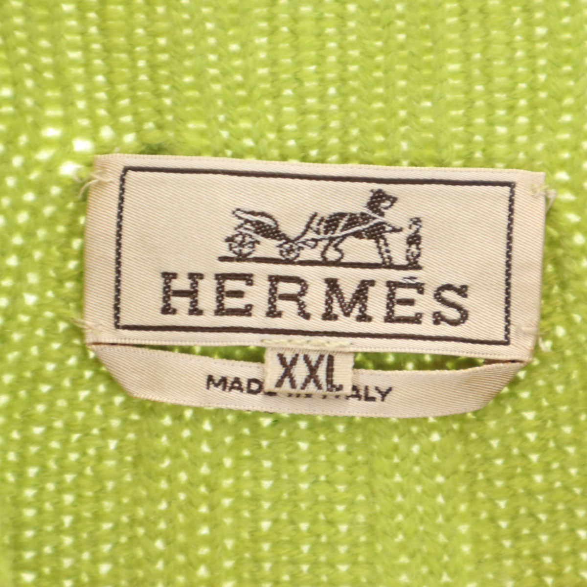 HERMES エルメス イタリア製 カシミヤ100% 長袖 ハーフジップ ニット XXL 黄緑 セーター レディース