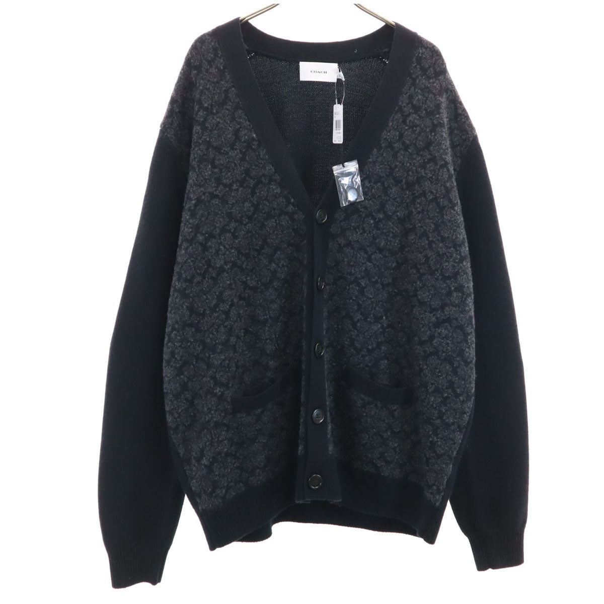 未使用 COACH コーチ 長袖 Vネック ニットカーディガン L ブラック CW943 メンズ