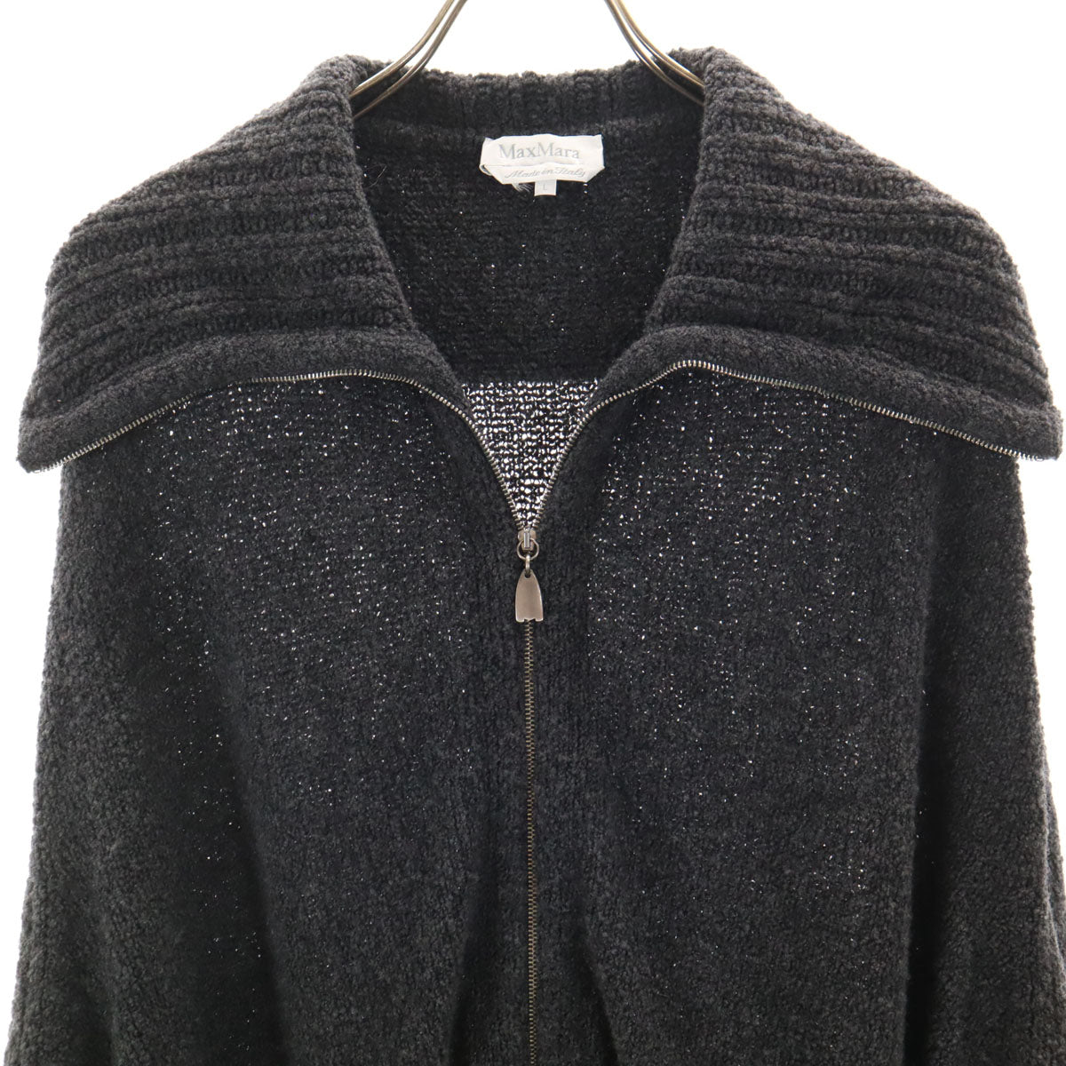 MAX MARA マックスマーラ イタリア製 長袖 ニットジップアップ カーディガン L ブラック レディース