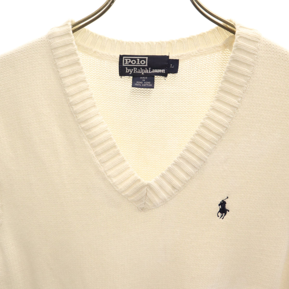 Polo by Ralph Lauren ポロバイラルフローレン Vネック ニットベスト L アイボリー メンズ