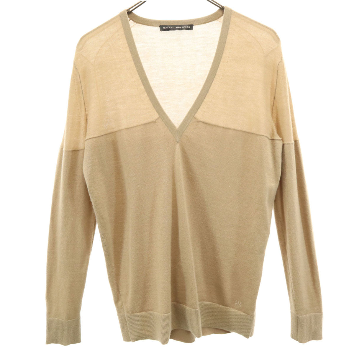 BALENCIAGA バレンシアガ 長袖 Vネック セーター 38 ベージュ メンズ