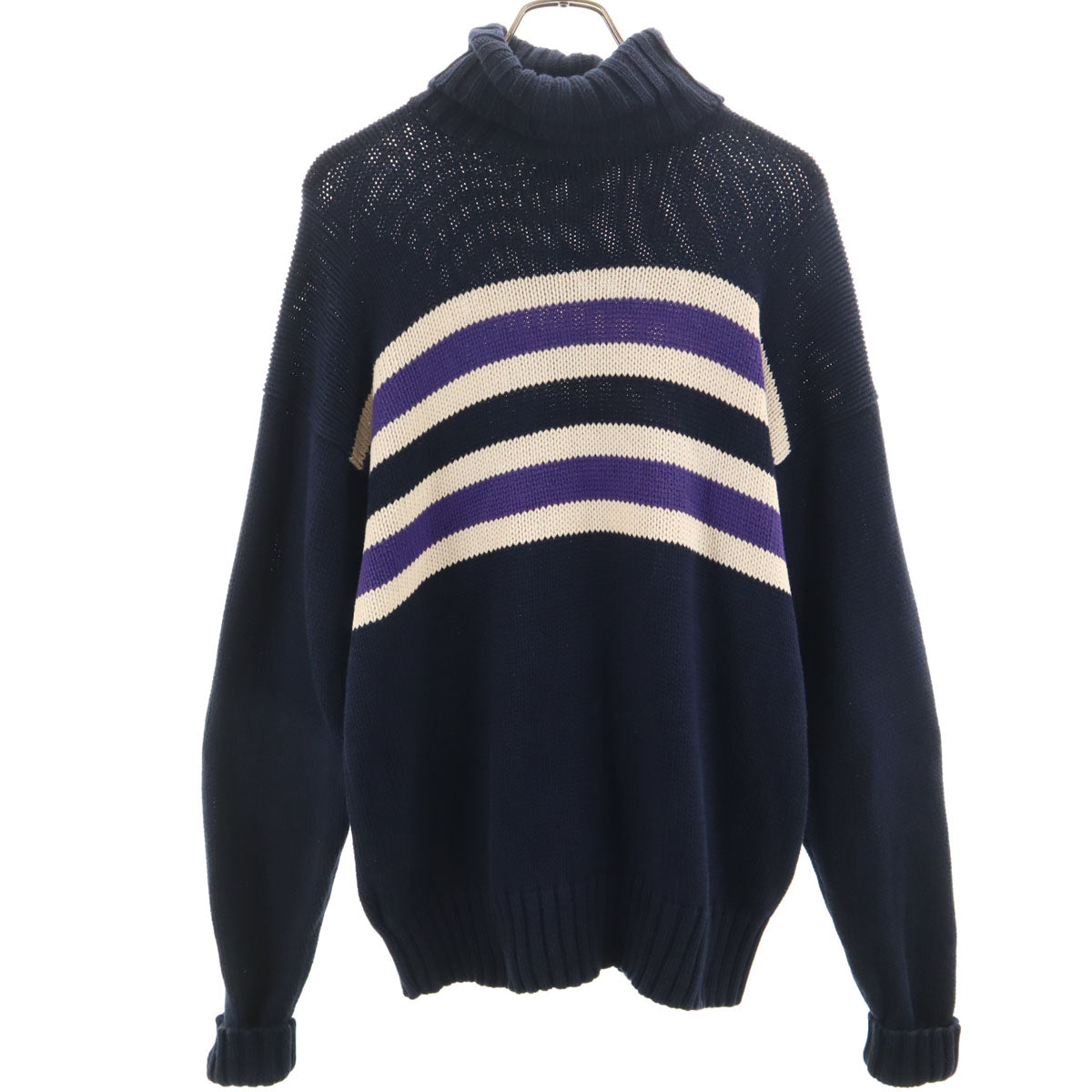 Polo by Ralph Lauren ポロバイラルフローレン 90s 香港製 オールド ボーダー柄 長袖 タートルネック ニット M ネイビー セーター メンズ