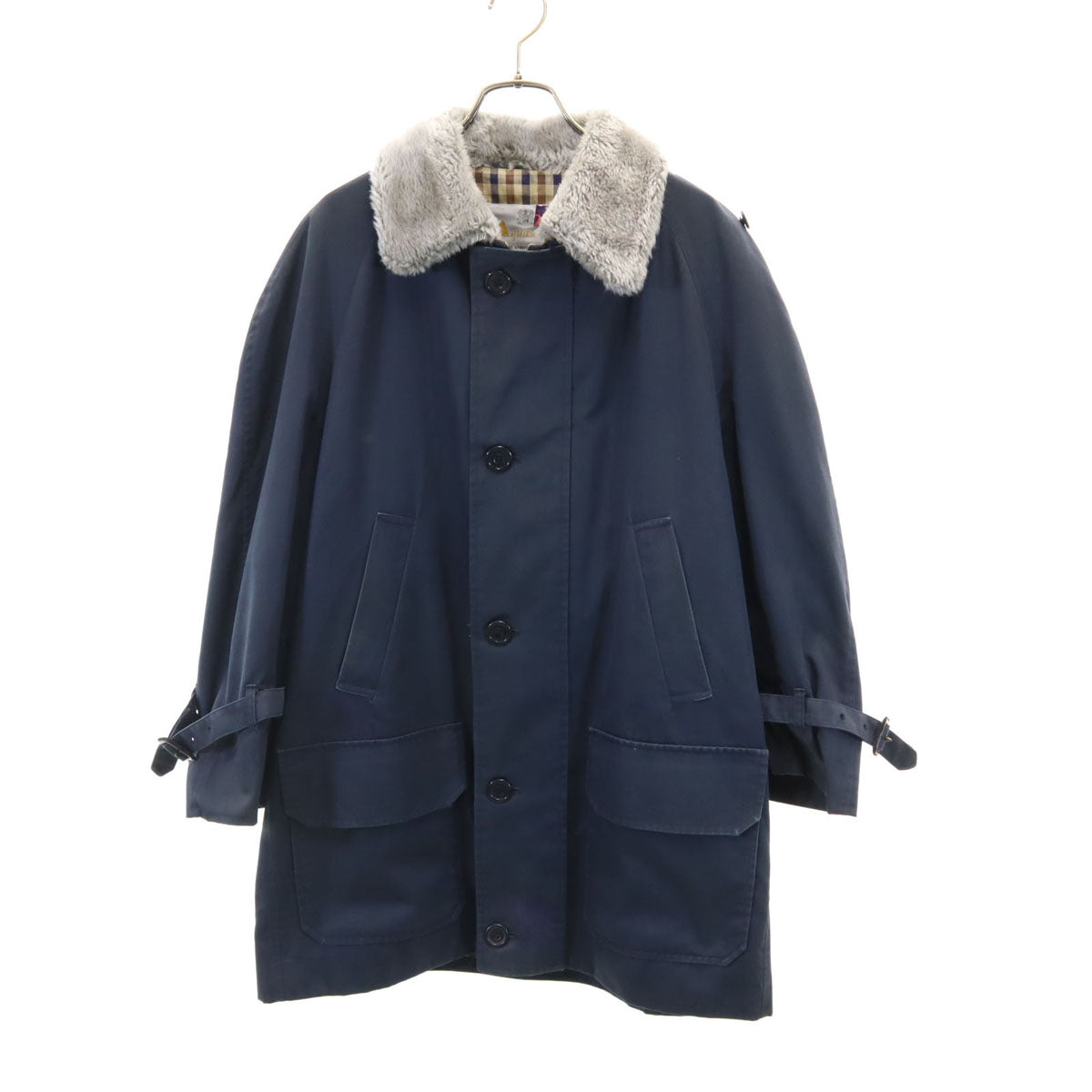 Aquascutum アクアスキュータム 80s 90s イングランド製 オールド ステンカラーコート ネイビー メンズ