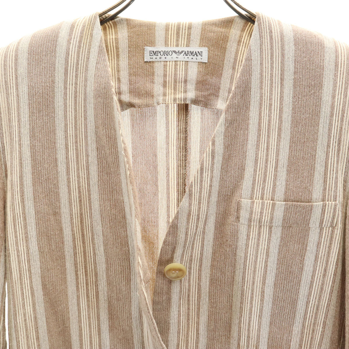 Emporio Armani エンポリオアルマーニ 90s イタリア製 オールド ストライプ柄 コットンジャケット 38 ベージュ レディース