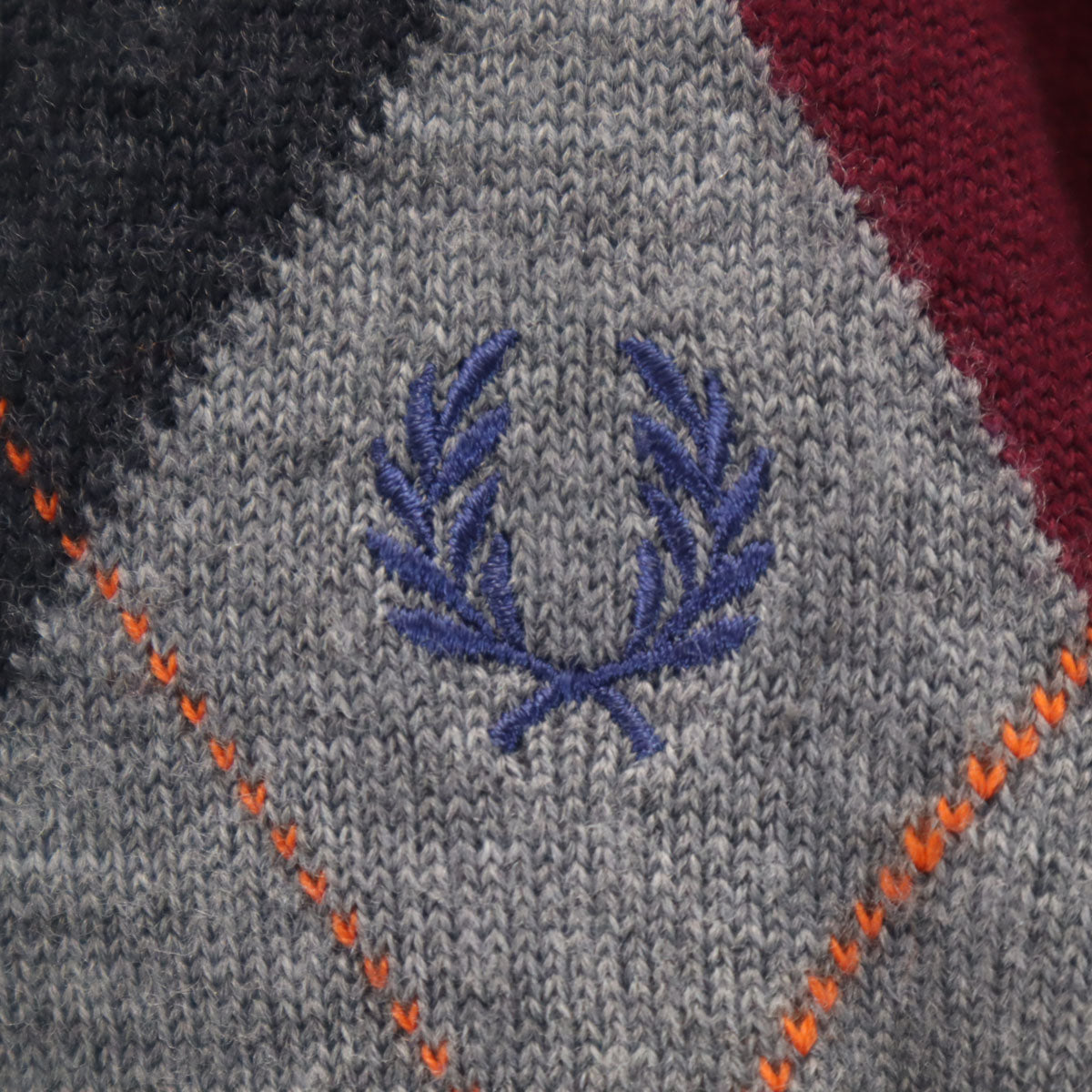 FRED PERRY フレッドペリー アーガイル柄 長袖 Vネック セーター M グレー ニット メンズ