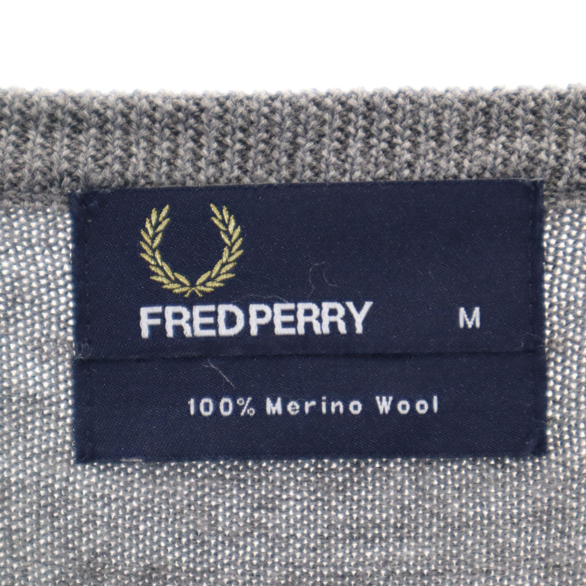 FRED PERRY フレッドペリー アーガイル柄 長袖 Vネック セーター M グレー ニット メンズ