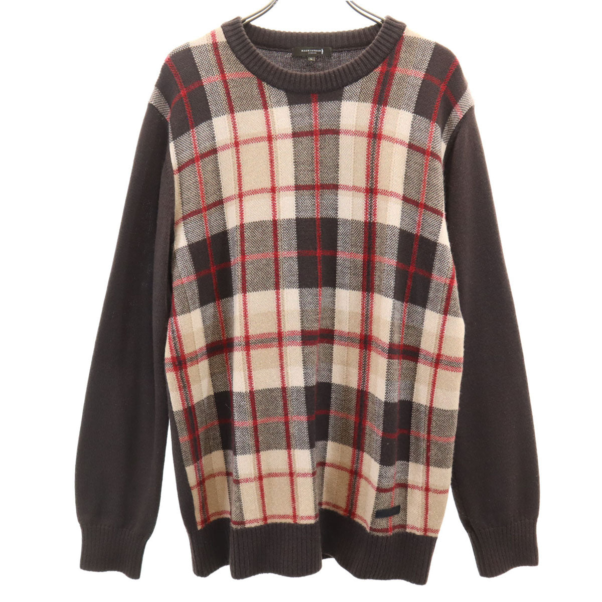 MACKINTOSH LONDON マッキントッシュロンドン 日本製 チェック柄 長袖 ニット L ブラウン セーター メンズ