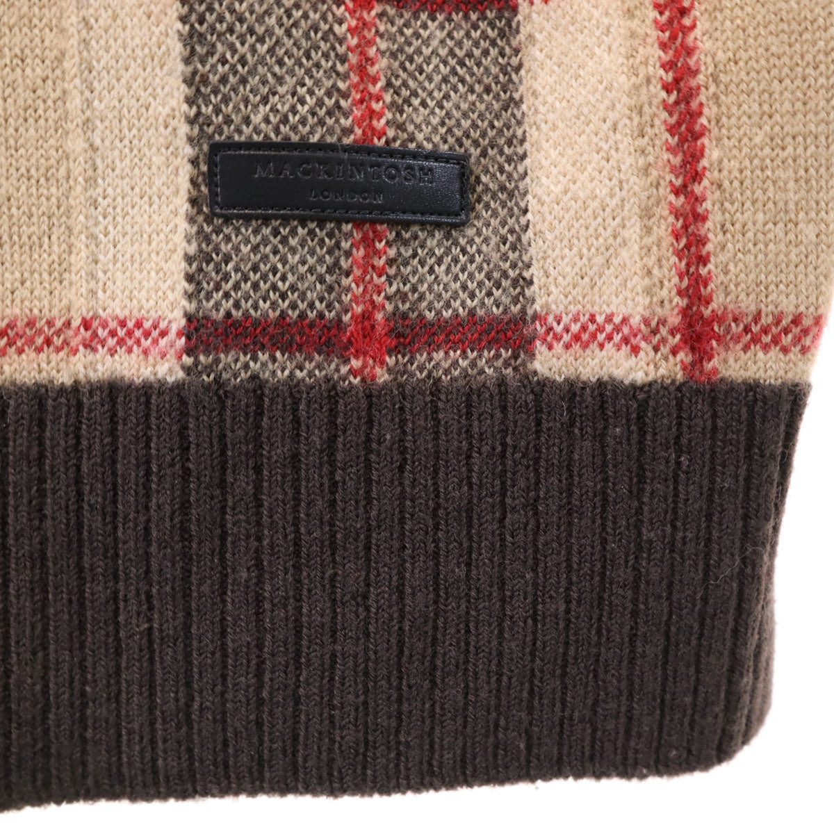 MACKINTOSH LONDON マッキントッシュロンドン 日本製 チェック柄 長袖 ニット L ブラウン セーター メンズ