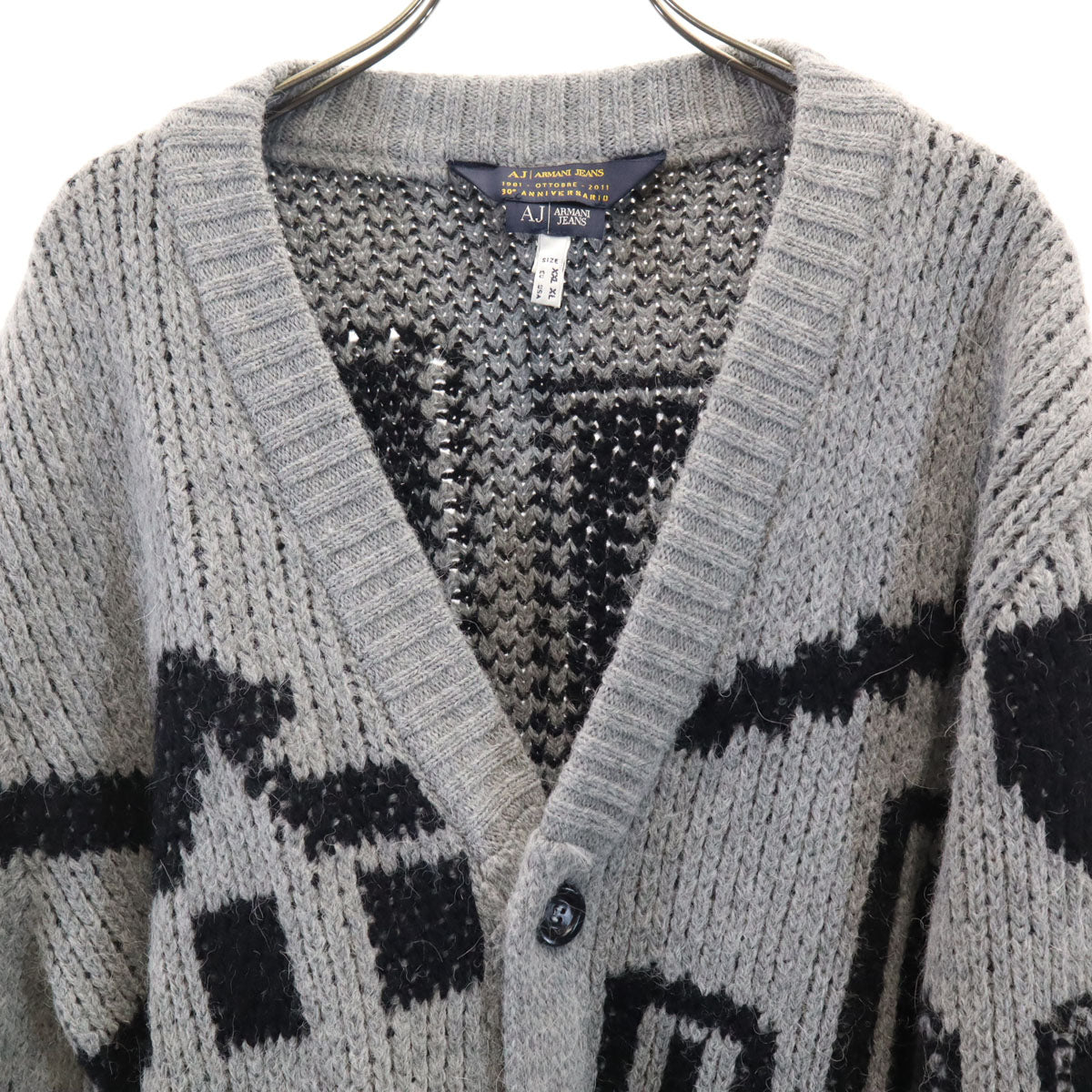 ARMANI JEANS アルマーニジーンズ ロゴ 長袖 Vネック ニットカーディガン XXL グレー メンズ