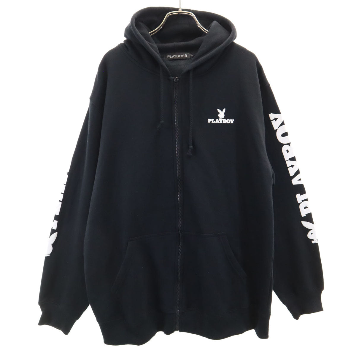 PLAYBOY プレイボーイ 長袖 スウェット ジップパーカー LL ブラック 裏起毛 メンズ