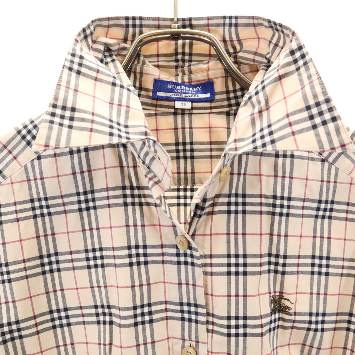 BURBERRY LONDON BLUE LABEL バーバリー ロンドン ブルーレーベル 日本製 ノバチェック 長袖 シャツ 38 ベージュ 三陽商会 レディース