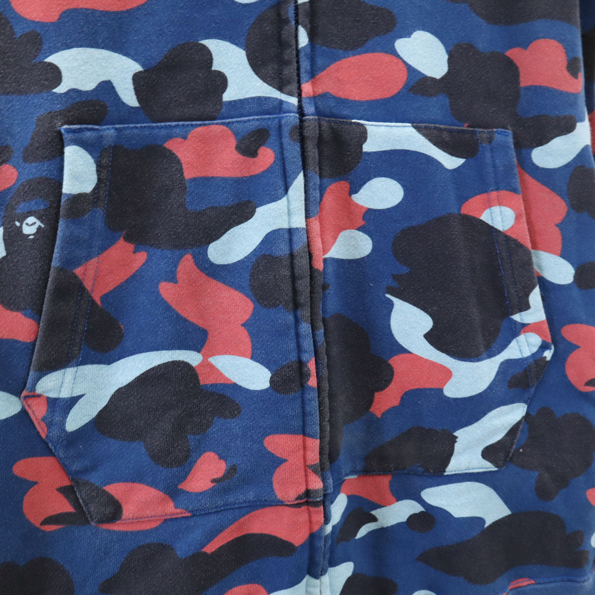 A BATHING APE アベイシングエイプ 日本製 カモフラ柄 長袖 スウェット ロング ジップパーカー S 青紺 迷彩 レディース