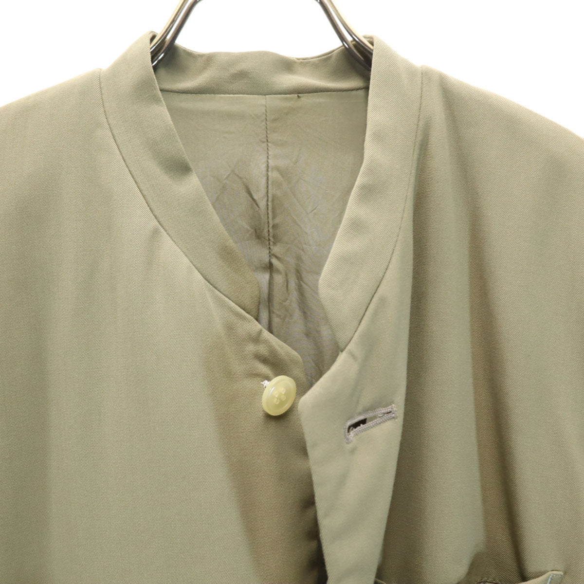 ISSEY MIYAKE イッセイミヤケ 80s 90s 日本製 オールド バンドカラー ジャケット 上下 セットアップ S オリーブ メンズ