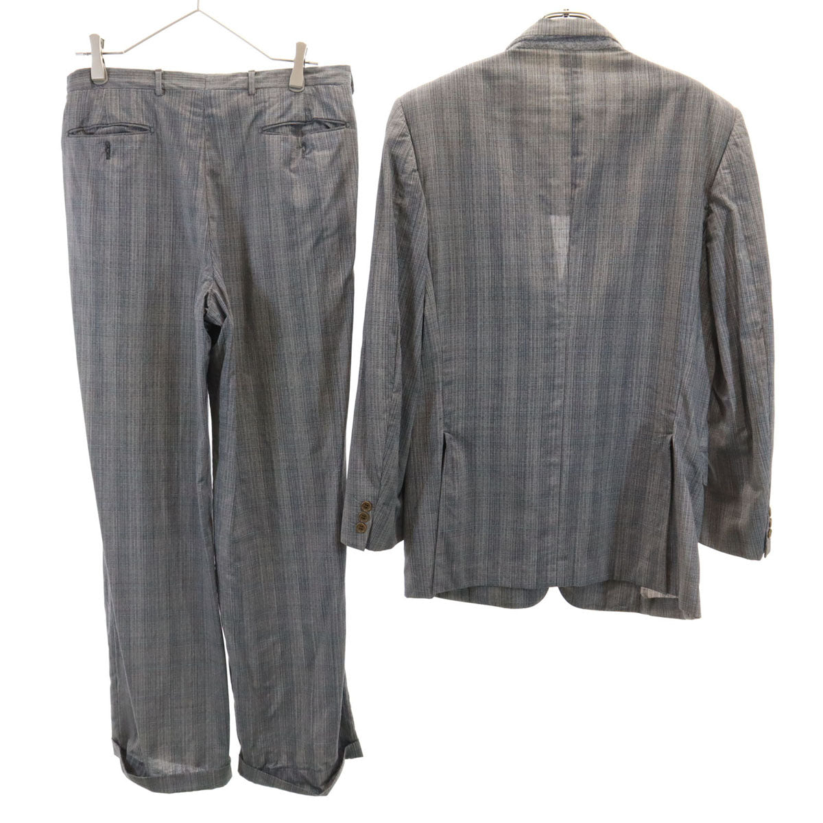 SAINT LAURENT サンローラン 70s 80s イタリア製 リブゴーシュ ヴィンテージ チェック柄 スーツ 上下 セットアップ 50 グレー メンズ