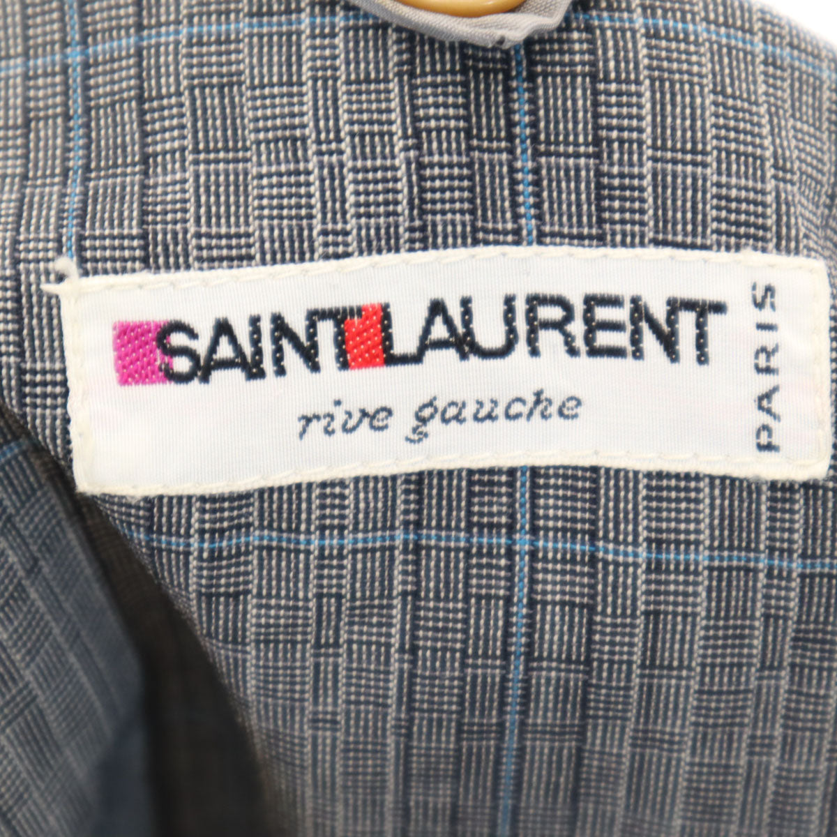 SAINT LAURENT サンローラン 70s 80s イタリア製 リブゴーシュ ヴィンテージ チェック柄 スーツ 上下 セットアップ 50 グレー メンズ