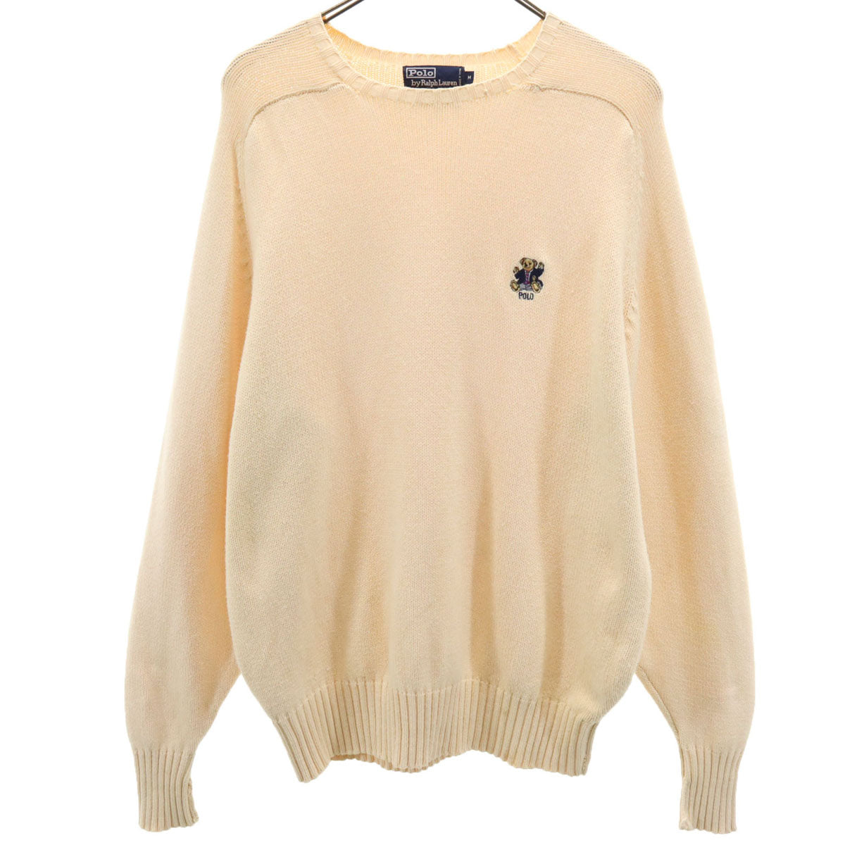 Polo by Ralph Lauren ポロバイラルフローレン 90s オールド ポロベア 長袖 ニット M ベージュ メンズ