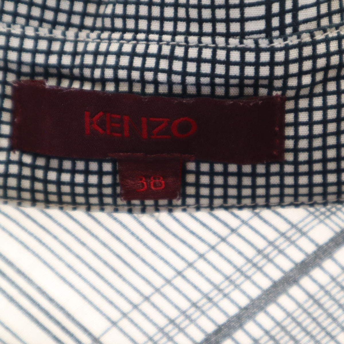 美品 KENZO ケンゾー 90s オールド チェック柄 長袖 コットンシャツ 38 ブラック系 レディース
