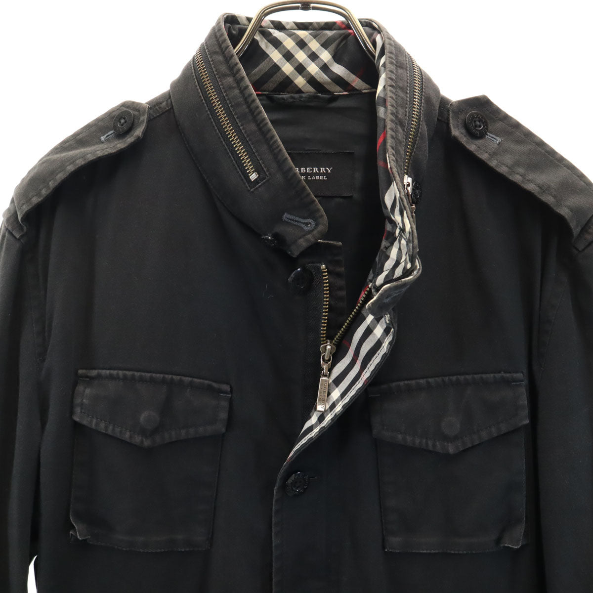 BURBERRY BLACK LABEL バーバリーブラックレーベル コットンジャケット L ブラック フード付き 三陽商会 メンズ