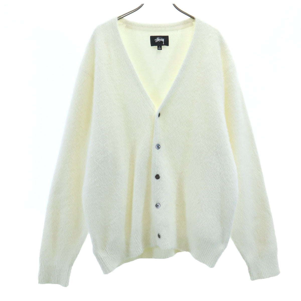 美品 STUSSY ステューシー 22AW 長袖 Vネック ニットカーディガン L ホワイト メンズ