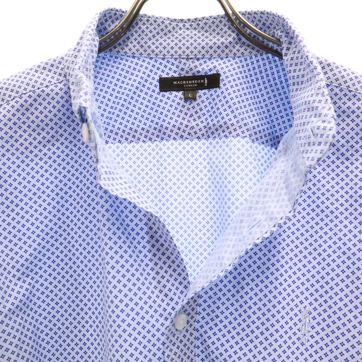 MACKINTOSH LONDON マッキントッシュロンドン 小紋柄 長袖 隠し ボタンダウンシャツ L ブルー系 メンズ