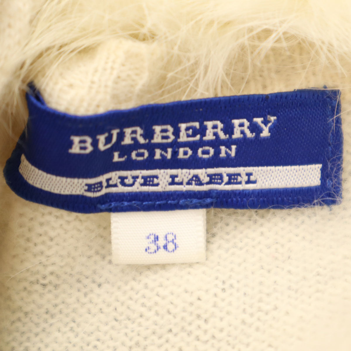 BURBERRY LONDON BLUE LABEL バーバリー ロンドン ブルーレーベル アンゴラブレンド 7分袖 アンサンブル 38 アイボリー 三陽商会 ラビットファー付き レディース