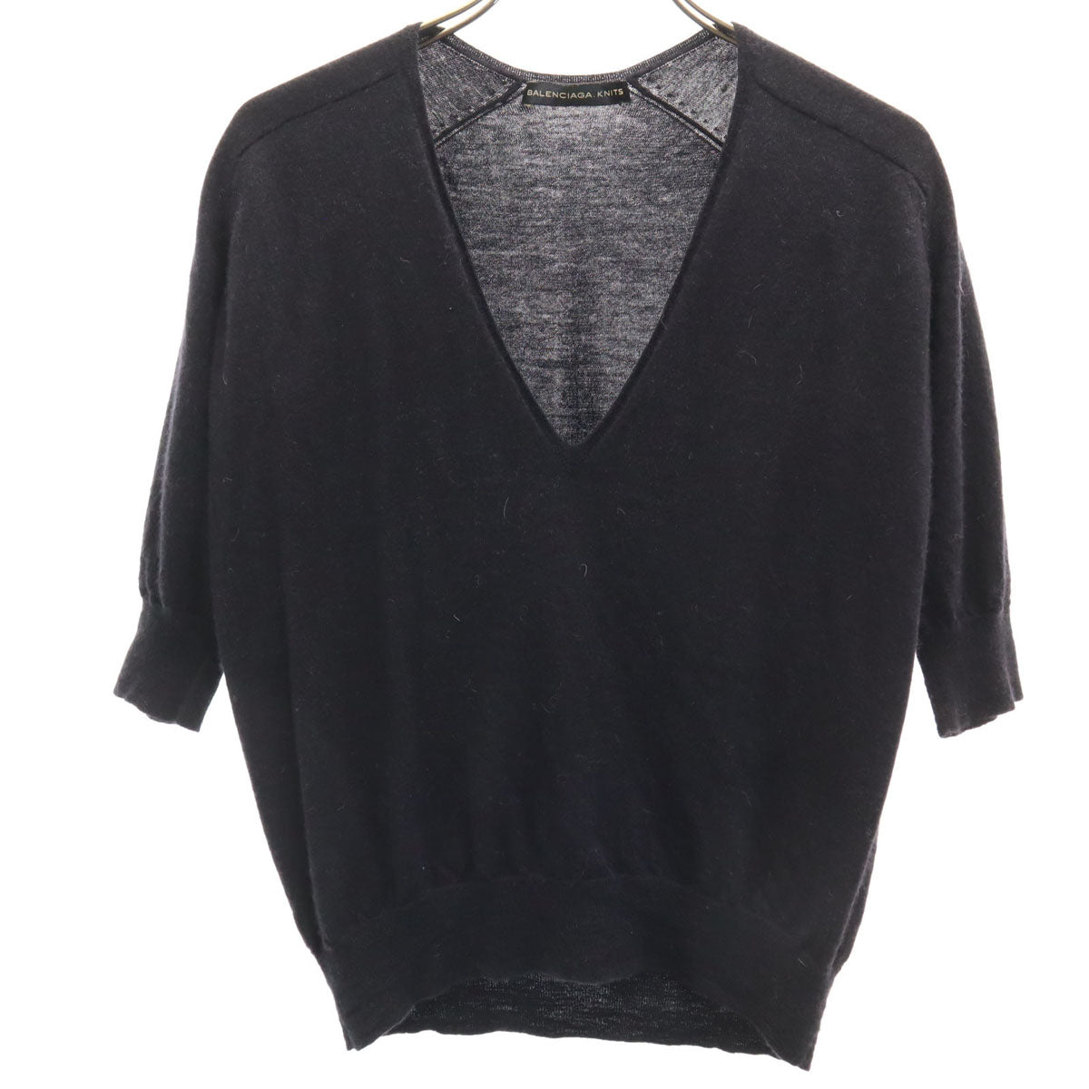 BALENCIAGA.KNITS バレンシアガ ニット カシミヤ100% 半袖 Vネック ニット 38 ブラック メンズ