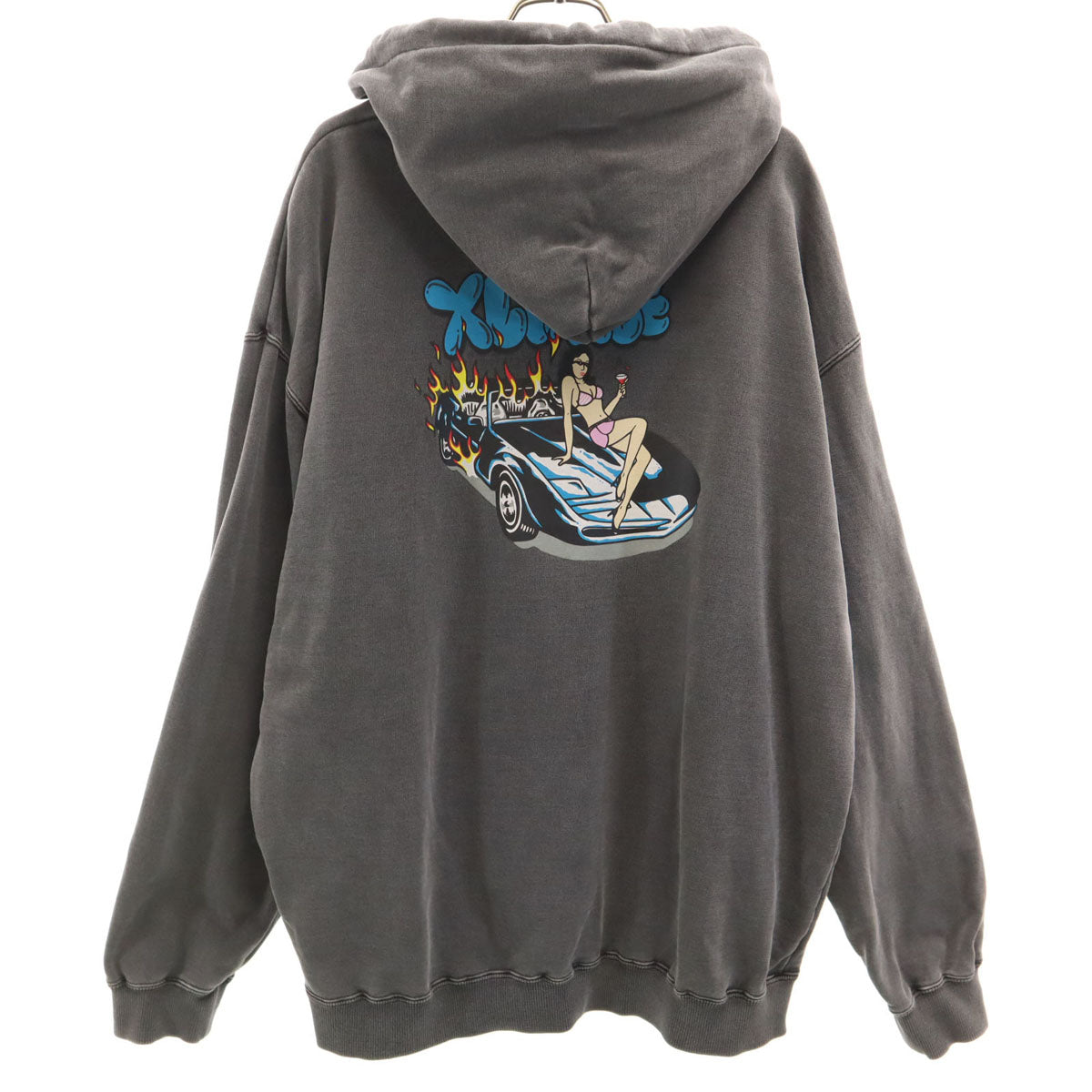 XLARGE エクストララージ バックロゴ 長袖 ピグメント加工 スウェットパーカー L チャコールグレー メンズ