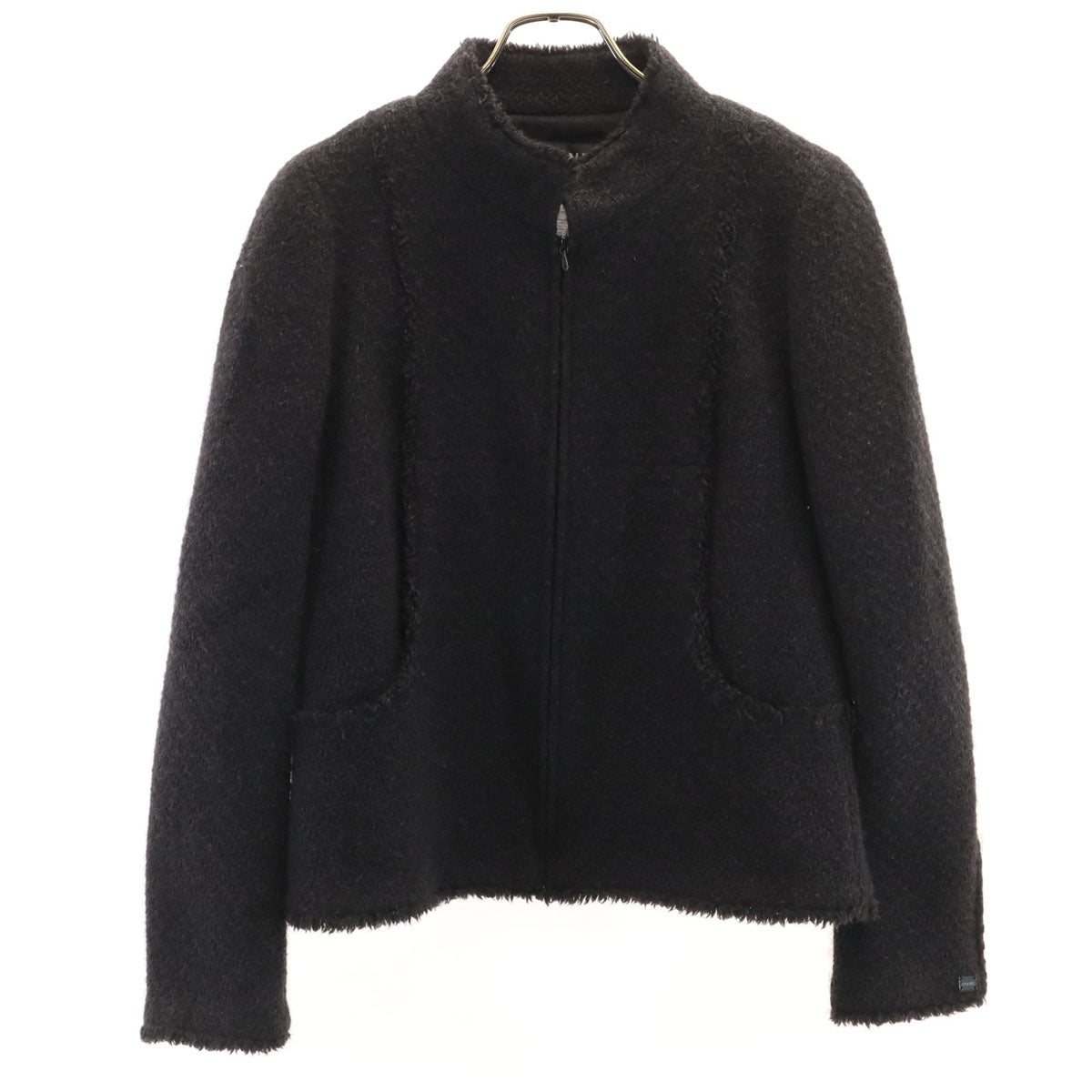 CHANEL シャネル フランス製 アンゴラブレンド ツイードジャケット 40 チャコールグレー レディース