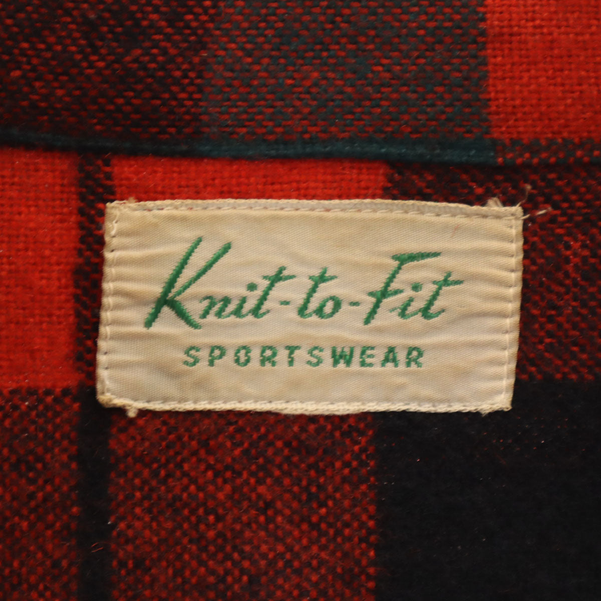 KNIT-TO-FIT SPORTSWEAR 50s 60s ヴィンテージ 開襟 オープンカラー チェック柄 長袖 ネルシャツ レッド メンズ