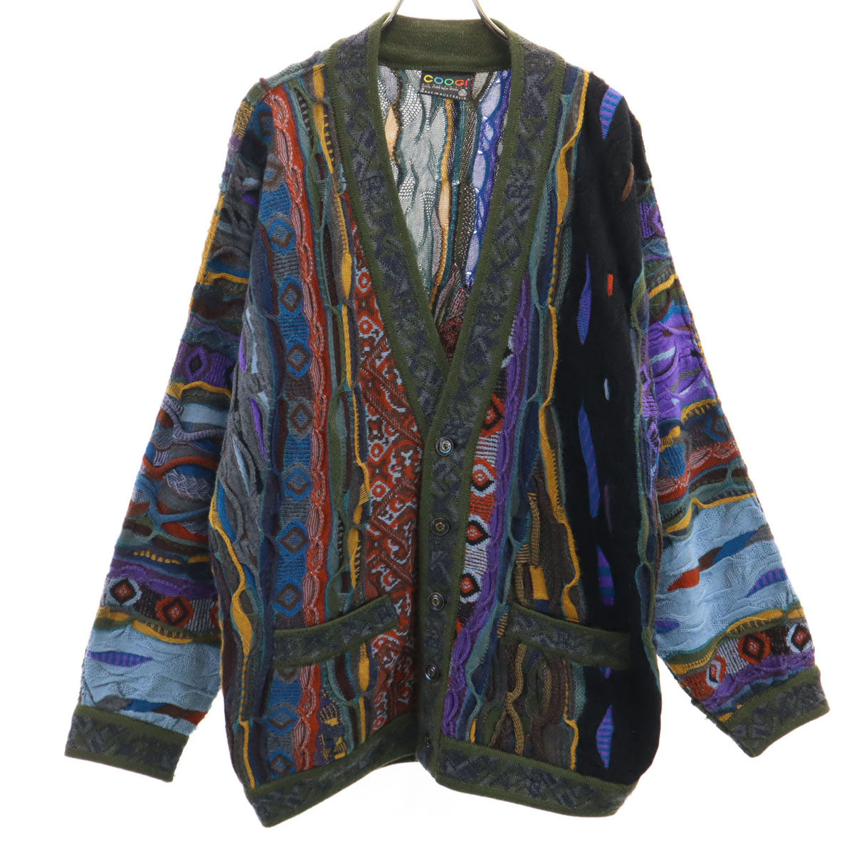 COOGI クージー 90s オーストラリア製 オールド 長袖 3D Vネック ニットカーディガン S メンズ