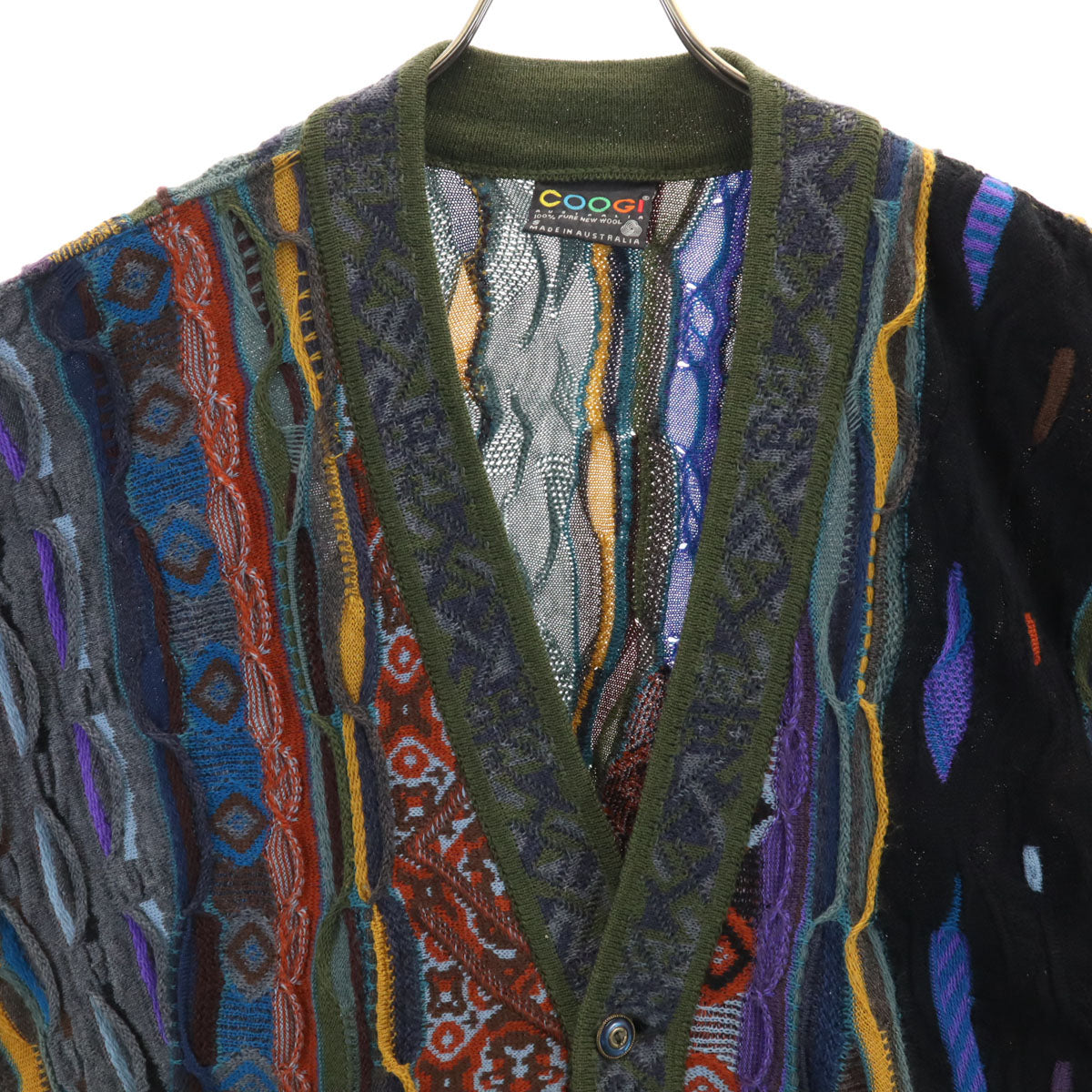 COOGI クージー 90s オーストラリア製 オールド 長袖 3D Vネック ニットカーディガン S メンズ