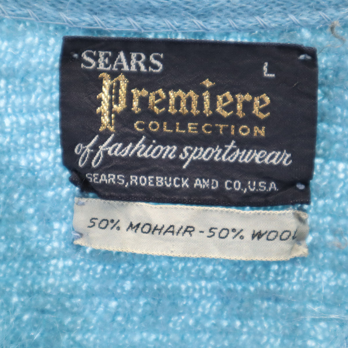 Premiere COLLECTION 60s ヴィンテージ 長袖 Vネック ニット L ライトブルー セーター メンズ